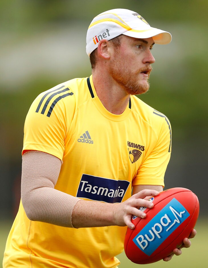 AFL 2016 Training - Hawthorn 051216 MELBOURNE, AUSTRALIA - DECEMBER 5: Jarryd Roughead of the Hawks in action during the Hawthorn Hawks training session at the Ricoh Centre in Melbourne, Australia on December 5, 2016. (Photo by Adam Trafford/AFL Media)